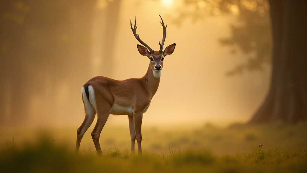 Brachwild steht in einer nebligen Waldlichtung im Morgengrauen, Cotswolds Landschaft